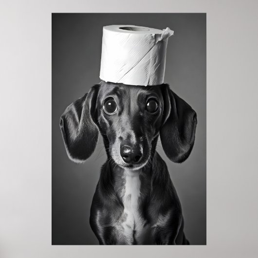 Grappige Dachshund Badkamer Kunstprint, Toiletpapi Poster (Voorkant)