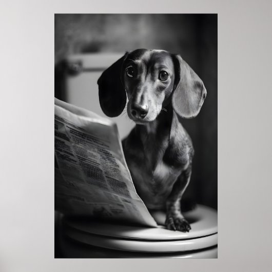 Grappige Dachshund Badkamer Print, Lezende Hond Poster (Voorkant)