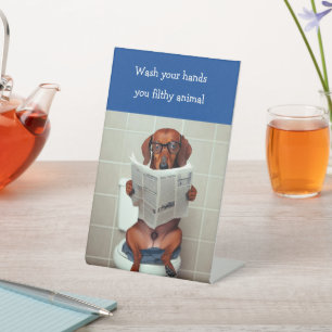 Grappige Dachshund badkamerbord Reclamebord Met Voetstuk