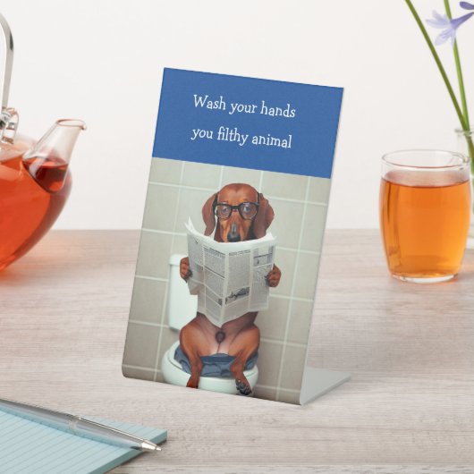 Grappige Dachshund badkamerbord Reclamebord Met Voetstuk (Insitu)
