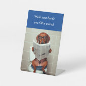 Grappige Dachshund badkamerbord Reclamebord Met Voetstuk (Voorkant)