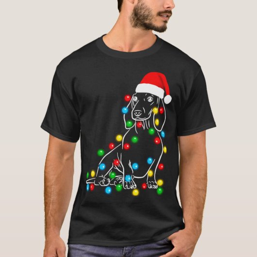 Grappige Dachshund Christmas Tree Lights Led Dog D T-shirt (Voorkant)