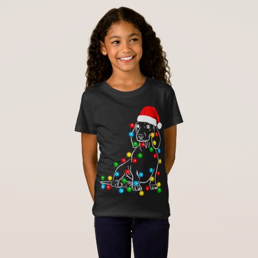 Grappige Dachshund Christmas Tree Lights Led Dog D T-shirt (Voorkant volledig)