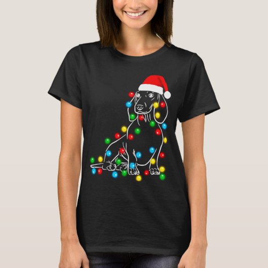 Grappige Dachshund Christmas Tree Lights Led Dog D T-shirt (Voorkant)