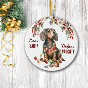 Grappige Dachshund Definieer stoute Kerstmis Keramisch Ornament