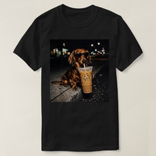 Grappige Dachshund die Iced Coffee drinkt – Schatt T-shirt