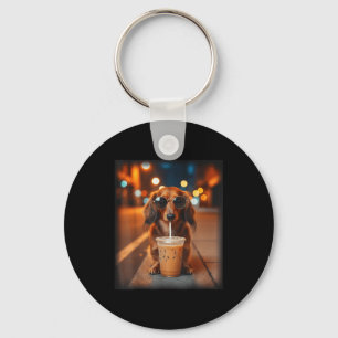Grappige dachshund die ijskoude koffie drinkt, lie sleutelhanger