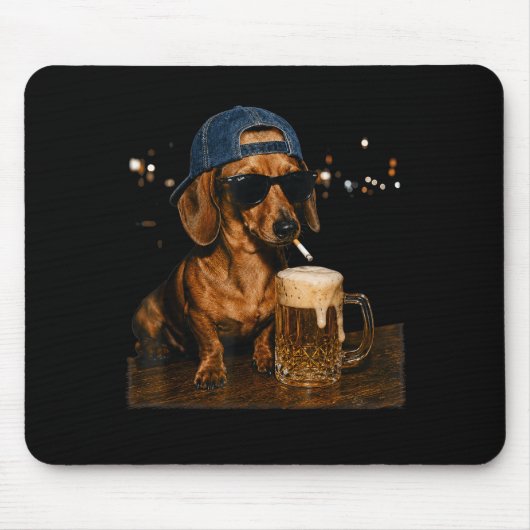 Grappige Dachshund Drinkt Bier Coolle Hond Met Muismat (Voorkant)
