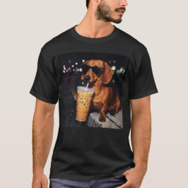 Grappige Dachshund Drinkt Iced Coffee Hond Meme T-shirt