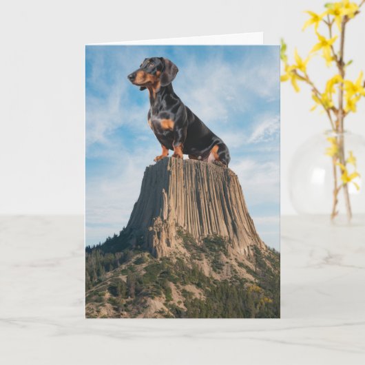 Grappige Dachshund Duivels Toren Kaart (Gele Bloem)