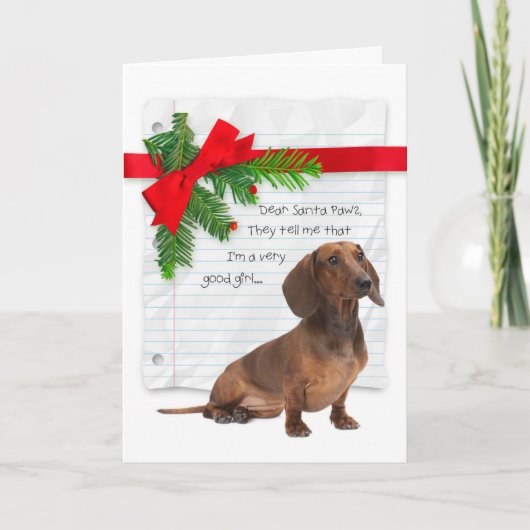 Grappige Dachshund Goed Meisje Kerstmis Kaart (Voorkant)