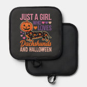 Grappige Dachshund Halloween Pompoen Hond Liefhebb Pannenlap (Voorkant / Achterkant)