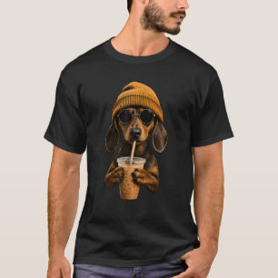 Grappige Dachshund Hipster Hond Wiener Dog Drinken T-shirt