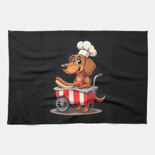 Grappige Dachshund Hond Hotdog Sandwich Weenie Wor Theedoek