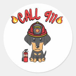 Grappige Dachshund hond is een brandweerman Ronde Sticker