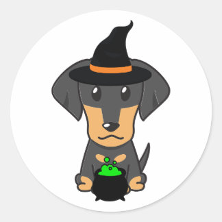 Grappige Dachshund hond is een heks Ronde Sticker