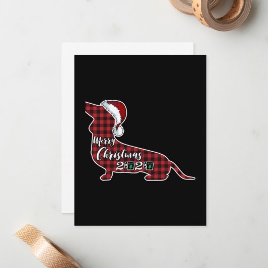 Grappige dachshund hond kerst notitiekaartje (Voorkant / Achterkant in situ)