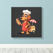 Grappige Dachshund Hond Worst Sausage Hotdog Sandw Canvas Afdruk (Insitu (Houten vloer))