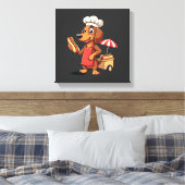 Grappige Dachshund Hond Worst Sausage Hotdog Sandw Canvas Afdruk (Insitu (Slaapkamer))