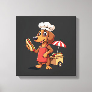 Grappige Dachshund Hond Worst Sausage Hotdog Sandw Canvas Afdruk