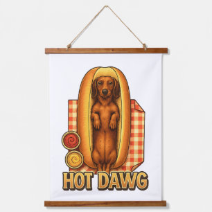 Grappige Dachshund Hot Dog Parodie Malle Hond  Hangend Wandkleed