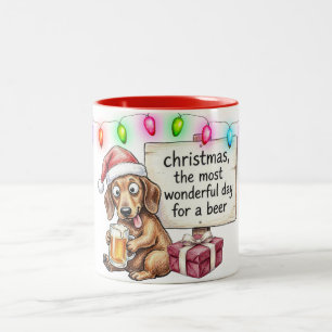Grappige Dachshund Kerst Tweekleurige Koffiemok