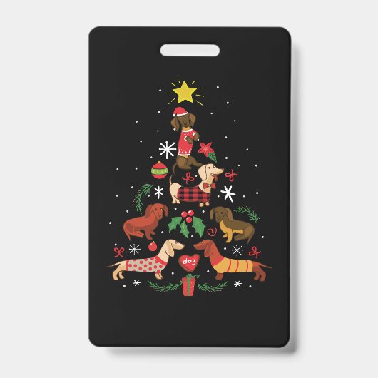 Grappige Dachshund Kerstboom Badge (Voorzijde)