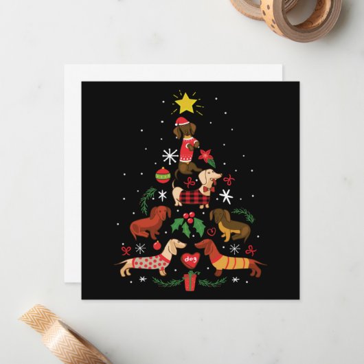 Grappige Dachshund Kerstboom Notitiekaartje (Voorkant / Achterkant in situ)