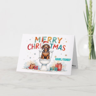 Grappige Dachshund Kerstmis – Watercolor Hond Feestdagen Kaart