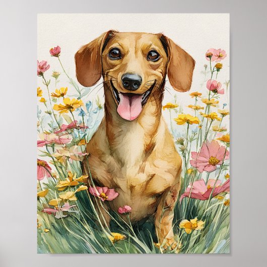 Grappige Dachshund-kunstprint – Cute Sausage Dog P Poster (Voorkant)