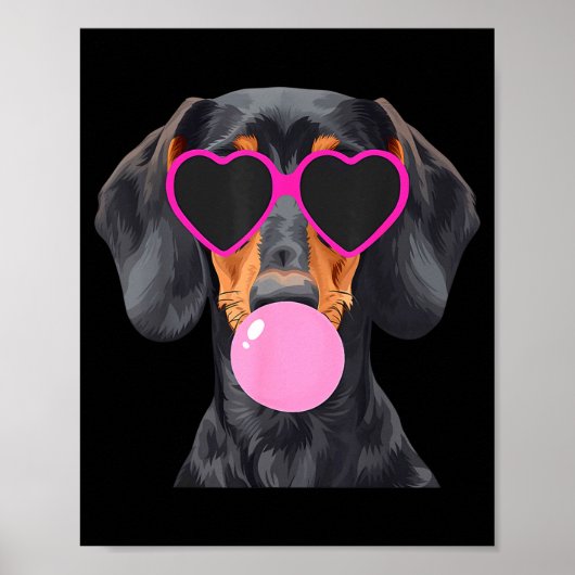 Grappige Dachshund met bril en blazende Nk-bubbel Poster (Voorkant)