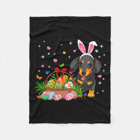 Grappige Dachshund Pasen Dag Konijn Eieren Fleece Deken (Voorkant)