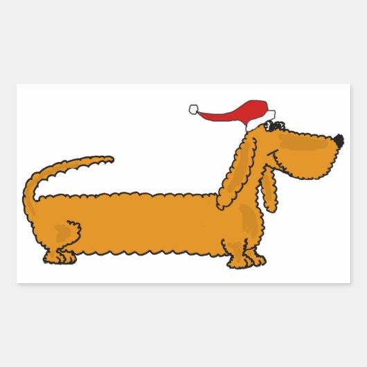 Grappige Dachshund Puppy Hond in Santa Hat Kerstmi Rechthoekige Sticker (Voorkant)