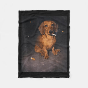 Grappige dachshund rokende meme sigaret hond meme fleece deken