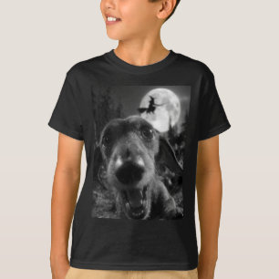Grappige Dachshund Selfie Volle Maan Vliegende Hek T-shirt