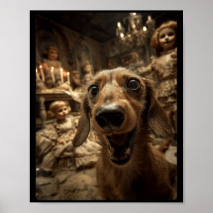 Grappige Dachshund Selfie Y-poppen en Griezelen Ha Poster