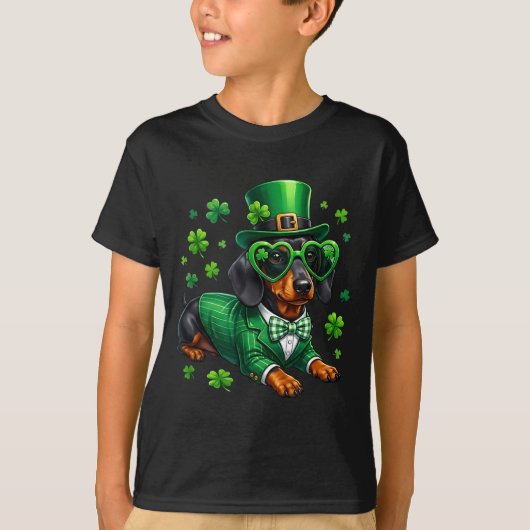 Grappige dachshund shamrock st patricks dag Ierse T-shirt (Voorkant)