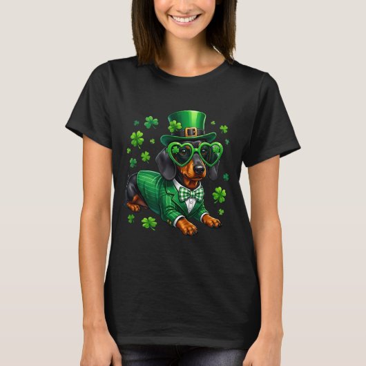 Grappige dachshund shamrock st patricks dag Ierse T-shirt (Voorkant)