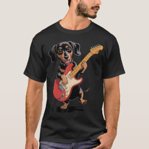 Grappige Dachshund Weenie die Gitaar Speelt Cool H T-shirt