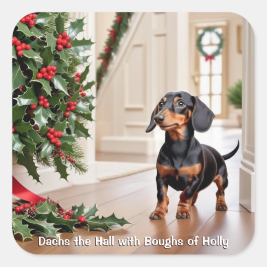 Grappige Dachshund Worst Hond Kerstmis Vierkante Sticker (Voorkant)