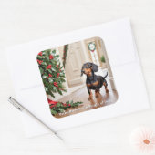 Grappige Dachshund Worst Hond Kerstmis Vierkante Sticker (Envelop)
