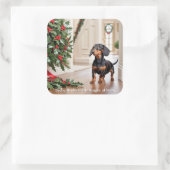 Grappige Dachshund Worst Hond Kerstmis Vierkante Sticker (Tas)