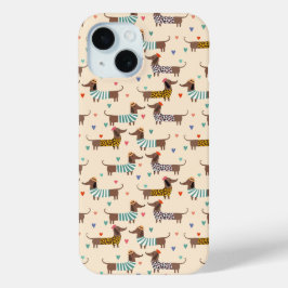 Grappige Dachshunds in Mutsen en Truien iPhone 15 Case