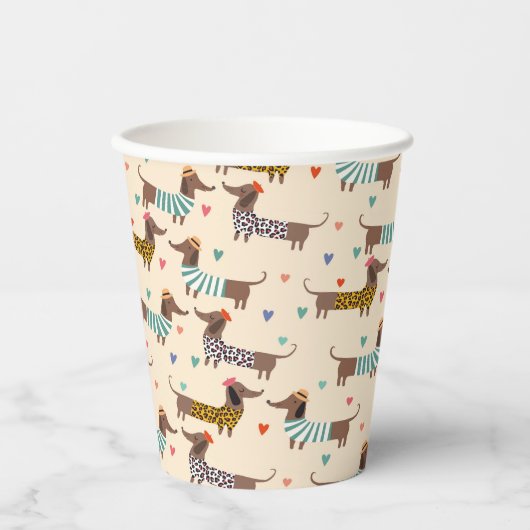 Grappige Dachshunds in Petten en truien Papieren Bekers (Voorkant)