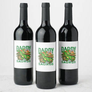 Grappige Daddysaurus T-Rex Dinosaur Cadeau voor Wijn Etiket
