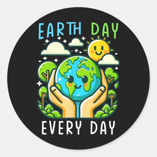 Grappige Dag van de Aarde Red de planeet Schattige Ronde Sticker (Voorkant)