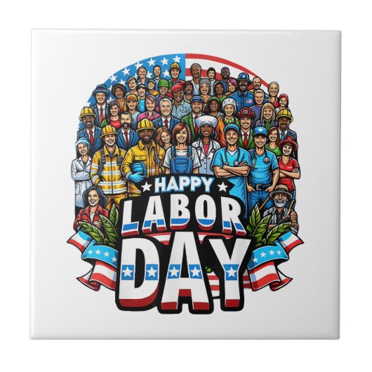 Grappige Dag van de Arbeid Happy American Labor Da Tegeltje (Voorkant)
