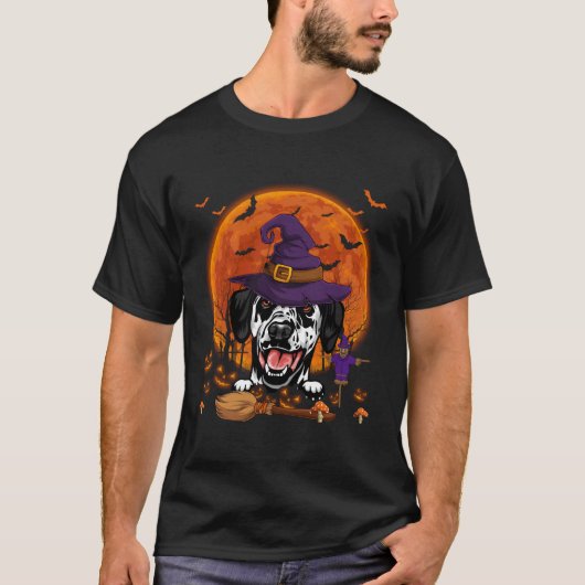 Grappige Dalmatiër met Halloween pompoen enge cost T-shirt (Voorkant)
