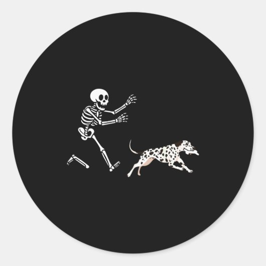 Grappige Dalmatiër Rinnende Skelet Halloween Ronde Sticker (Voorkant)