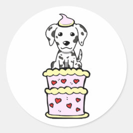Grappige dalmatiër springen uit een taart ronde sticker